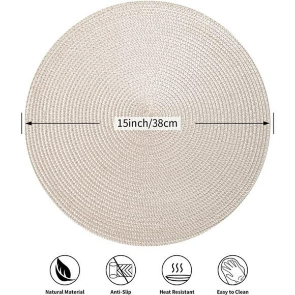 Round Braided Placemats Set of 4 Table Mats Woven Non-Slip Place Mats 15 Inch - Picture 3 of 6